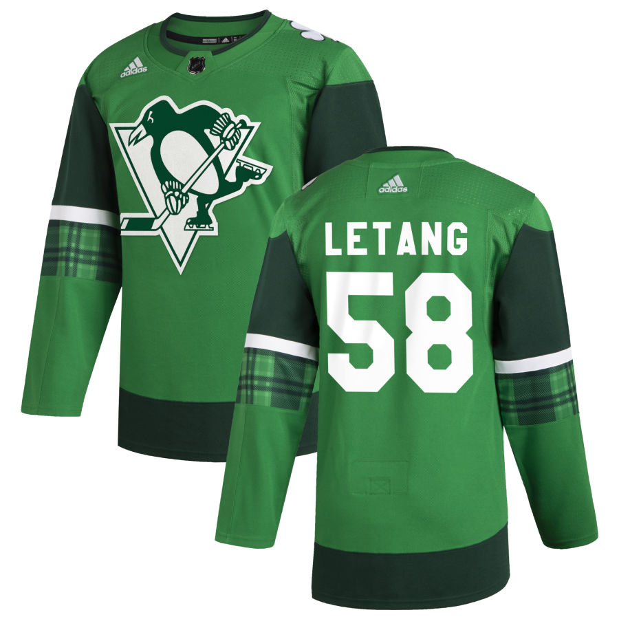 Pittsburgh Penguins 58 Kris Letang Men Adidas 2020 St. Patrick Day Stitched NHL Jersey Green